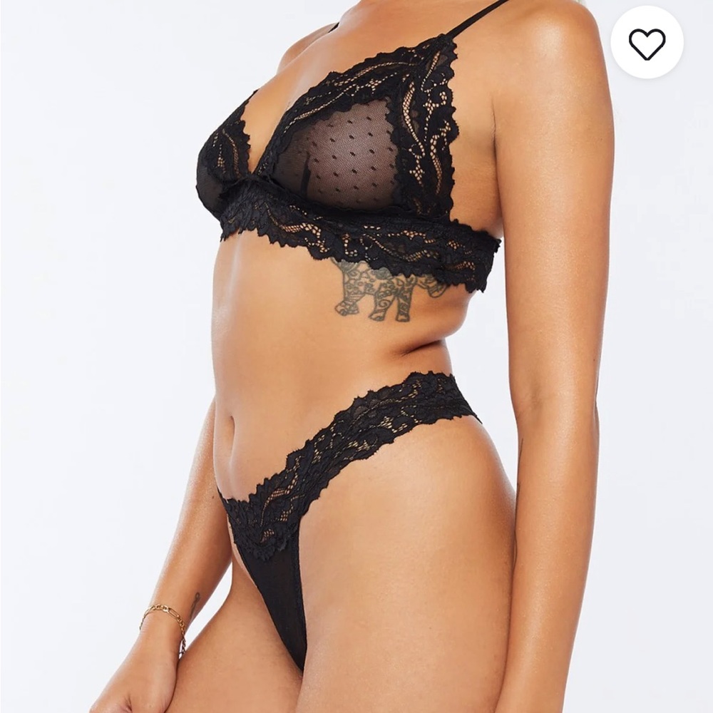 Savage X Fenty Black Caviar Dotted Mesh Bralette & Thong Two Piece Set Bundle - Picture 6 of 16